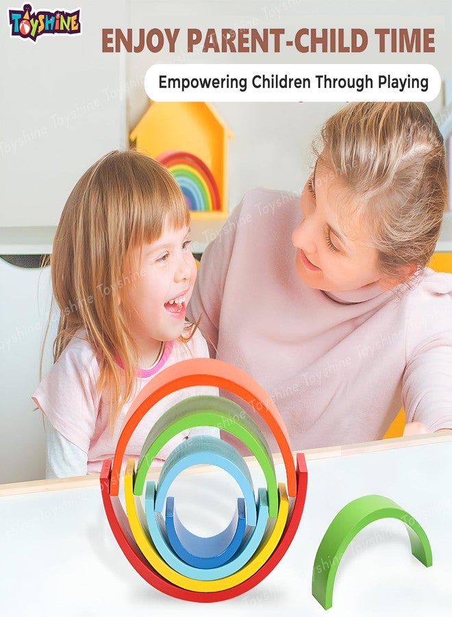 توي شاين لعبة تركيب قوس قزح الخشبية من توي شاين، لعبة تعليمية للأطفال الصغار من 3 إلى 6 سنوات، لعبة تركيب الألوان والأشكال، هدية مثالية لأعياد الميلاد. - Image 4